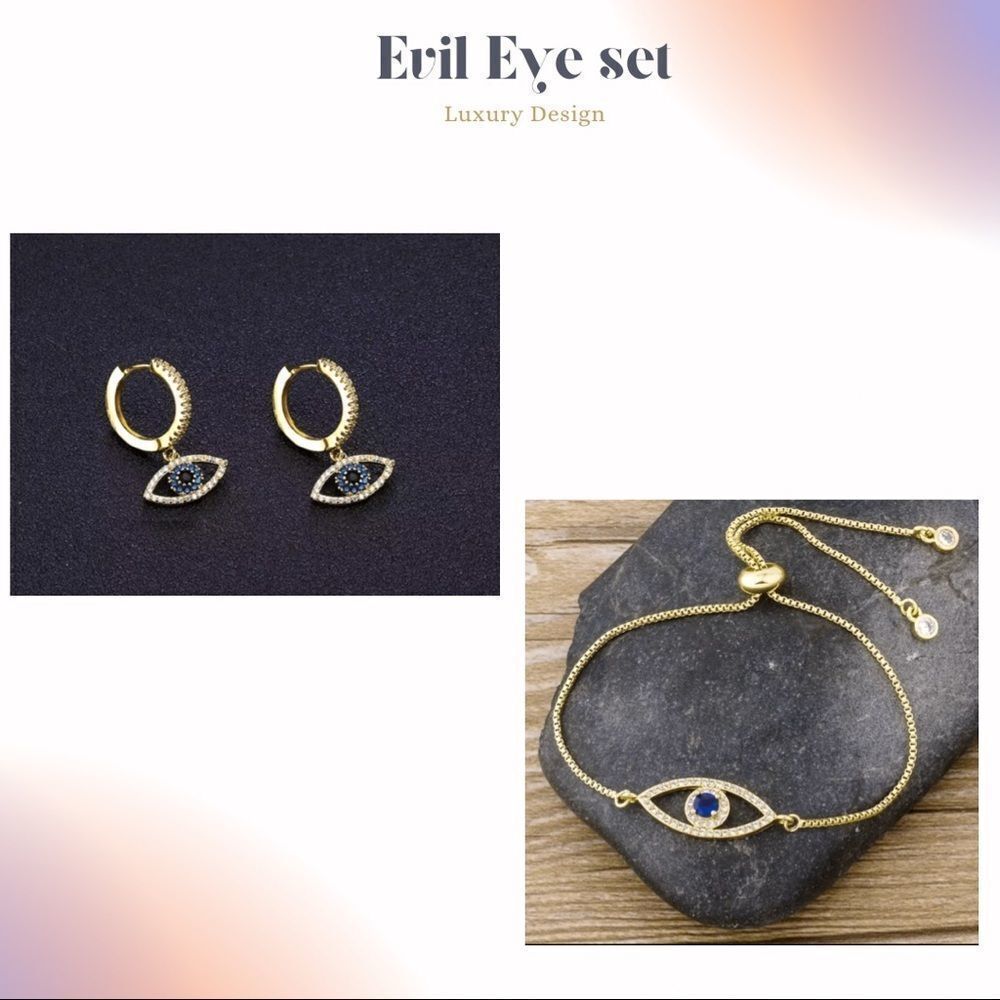🧿 Evil Eye Charm Bracelet with Matching Earring Set 🧿